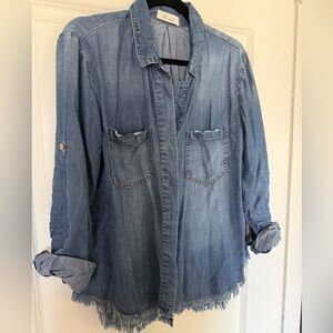 Light Wash Denim Button-Front Shirt Jacket